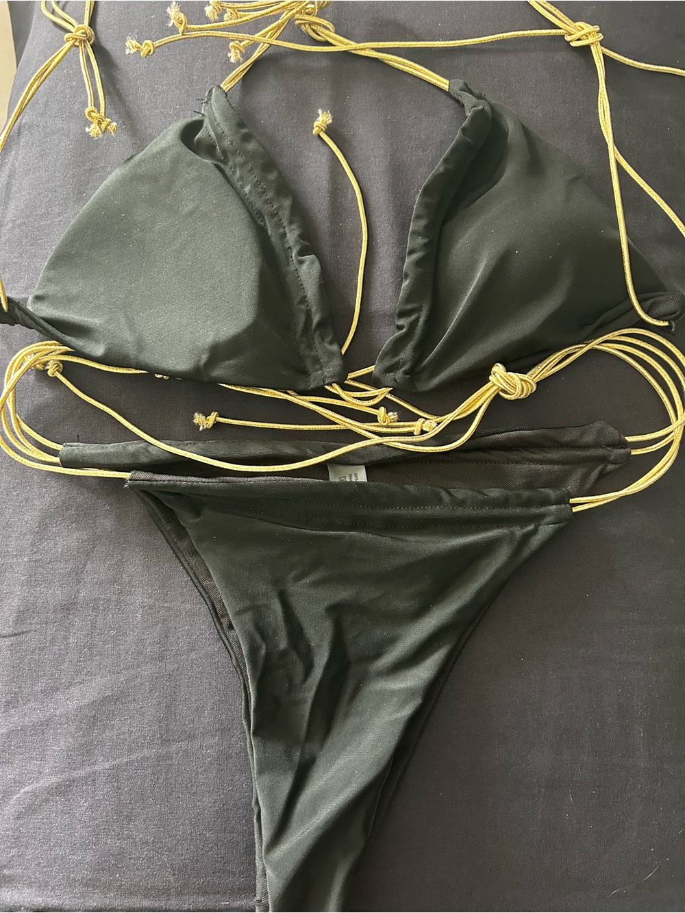 NWOT Black Triangle String Bikini with Yellow Contrast Ties